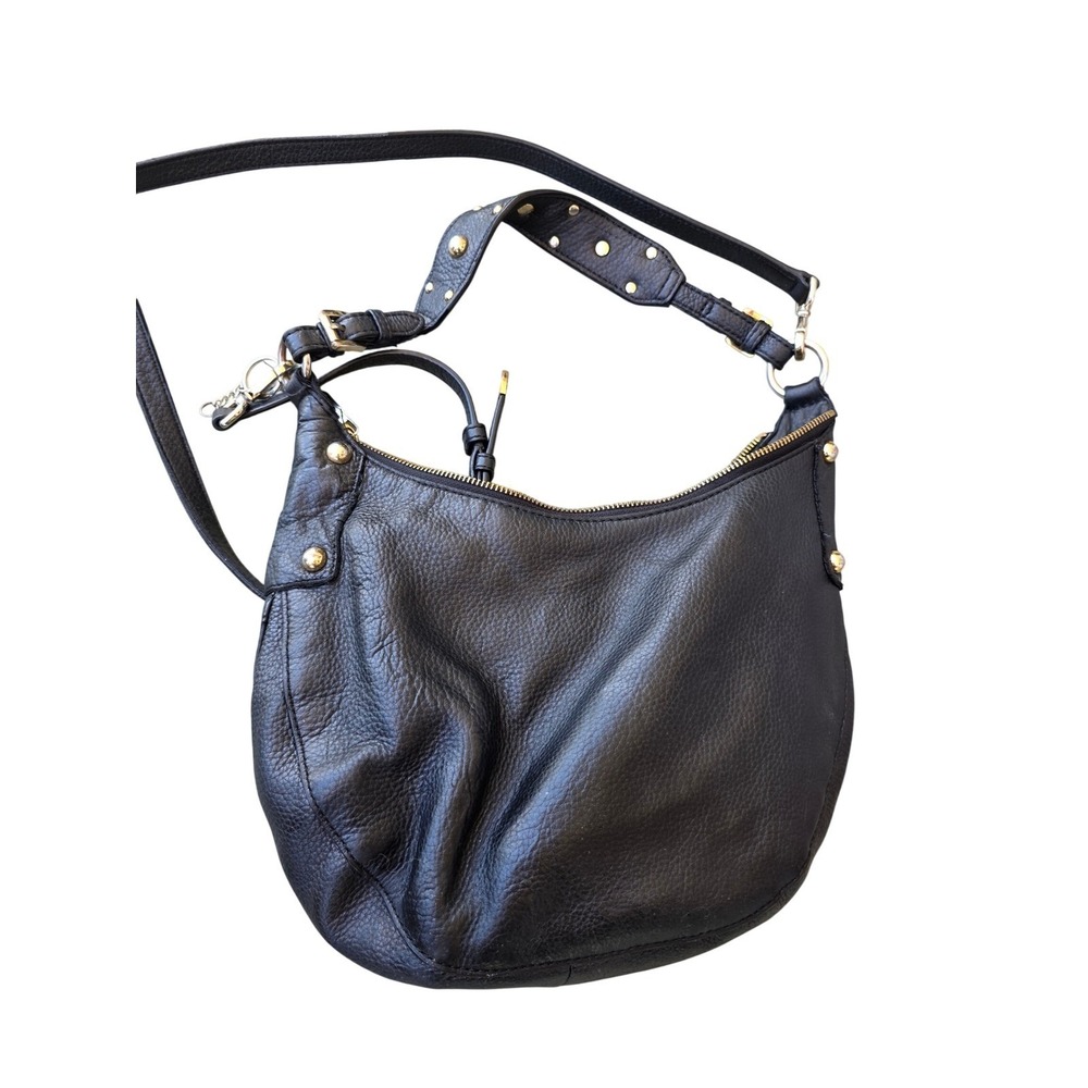 Michael Kors Black Pebbled Leather Studded Hobo Crossbody Bag Gold K3 - Picture 13 of 16